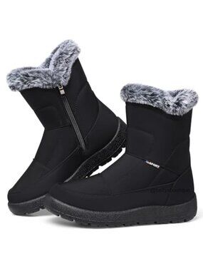 Waterproof Fur-Lined Ankle Snow Booties Side-Zip Anti-Slip Winter Boots